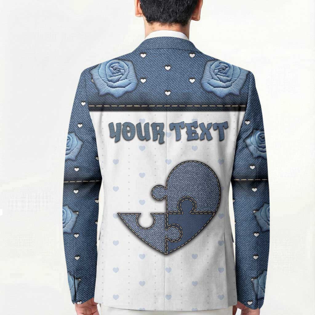 Personalized XOXO Valentine's Day Blazer Pieces Of The Heart Old Denim Fabric Effect