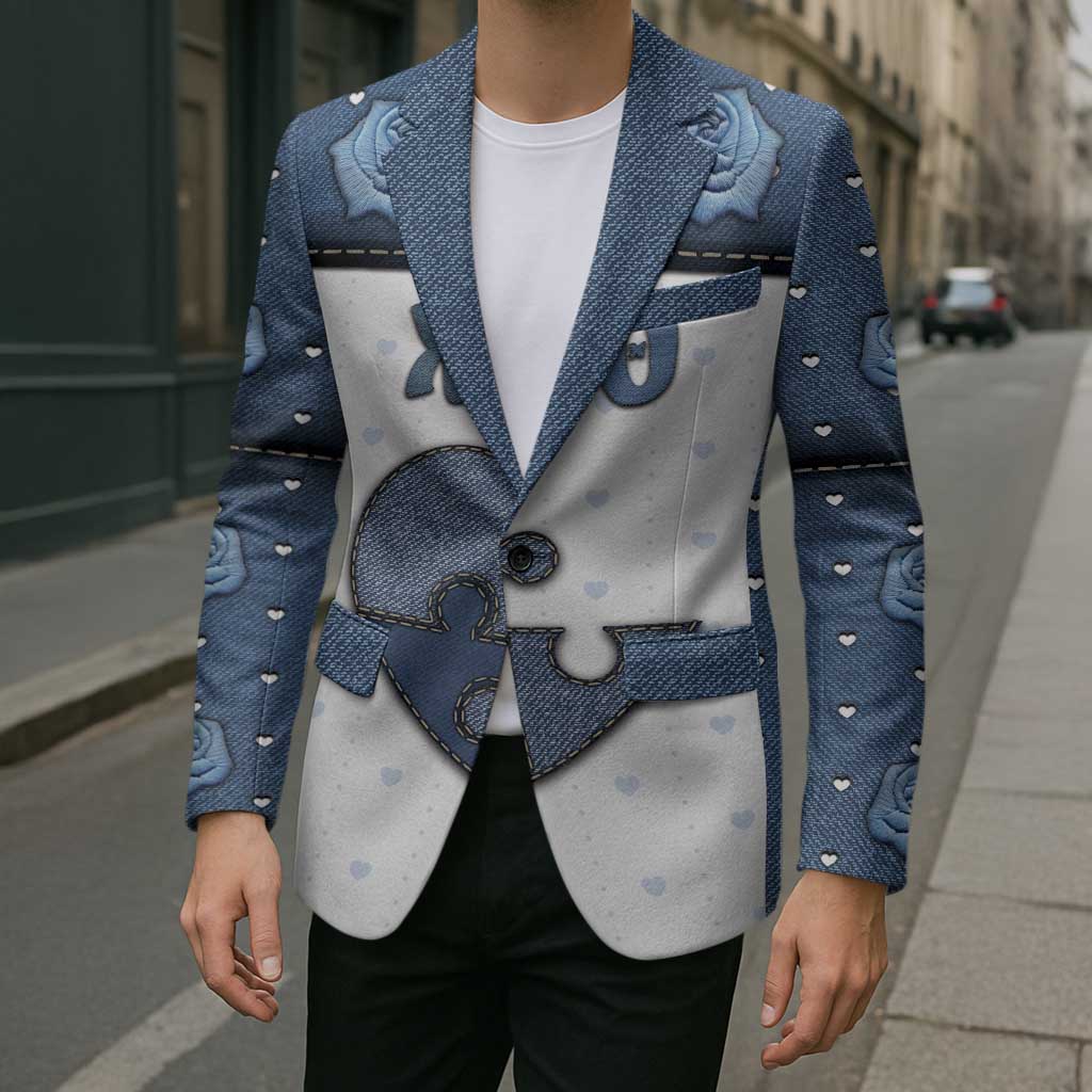 Personalized XOXO Valentine's Day Blazer Pieces Of The Heart Old Denim Fabric Effect