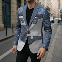 Personalized XOXO Valentine's Day Blazer Pieces Of The Heart Old Denim Fabric Effect