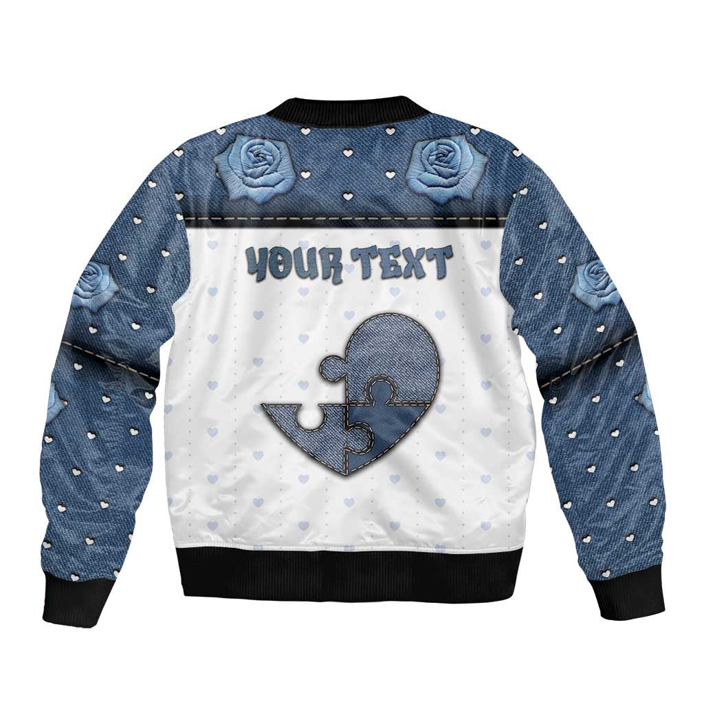 Personalized XOXO Valentine's Day Bomber Jacket Pieces Of The Heart Old Denim Fabric Effect