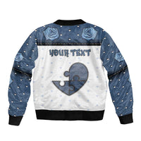 Personalized XOXO Valentine's Day Bomber Jacket Pieces Of The Heart Old Denim Fabric Effect