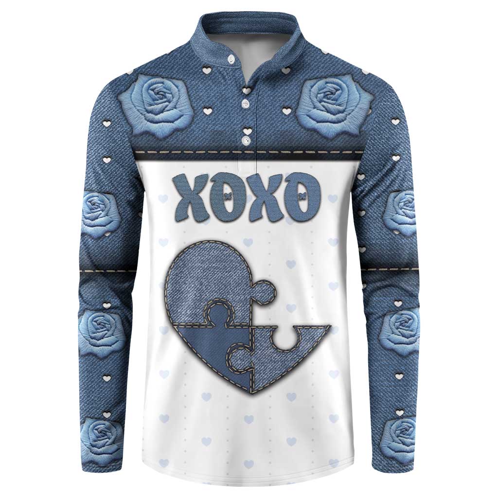 Personalized XOXO Valentine's Day Button Sweatshirt Pieces Of The Heart Old Denim Fabric Effect