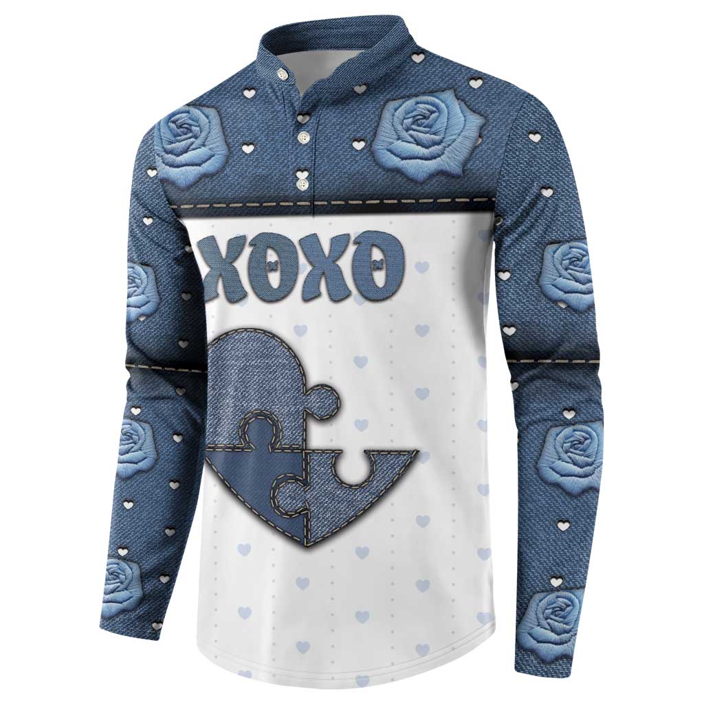 Personalized XOXO Valentine's Day Button Sweatshirt Pieces Of The Heart Old Denim Fabric Effect