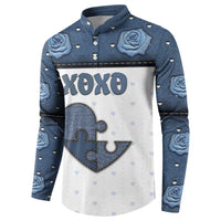 Personalized XOXO Valentine's Day Button Sweatshirt Pieces Of The Heart Old Denim Fabric Effect