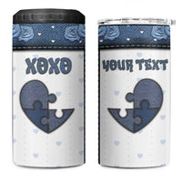 Personalized XOXO Valentine's Day 4 in 1 Can Cooler Tumbler Pieces Of The Heart Old Denim Fabric Effect