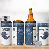 Personalized XOXO Valentine's Day 4 in 1 Can Cooler Tumbler Pieces Of The Heart Old Denim Fabric Effect