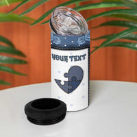 Personalized XOXO Valentine's Day 4 in 1 Can Cooler Tumbler Pieces Of The Heart Old Denim Fabric Effect