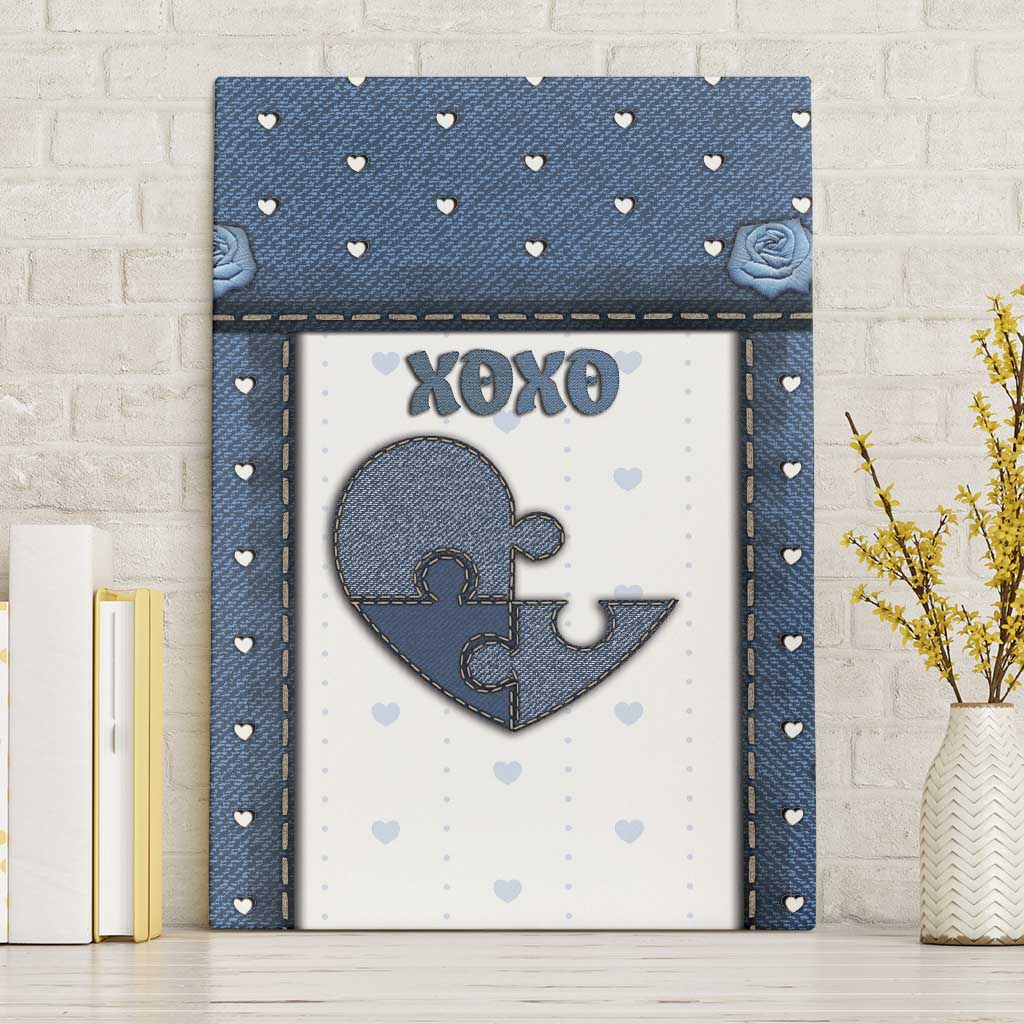 XOXO Valentine's Day Canvas Wall Art Pieces Of The Heart Old Denim Fabric Effect