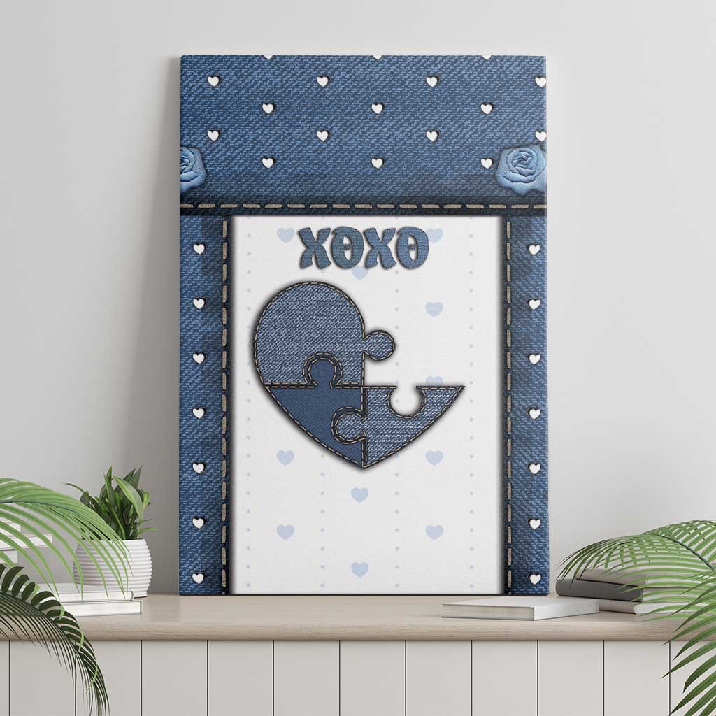 XOXO Valentine's Day Canvas Wall Art Pieces Of The Heart Old Denim Fabric Effect