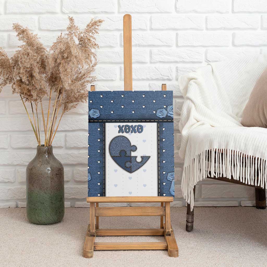 XOXO Valentine's Day Canvas Wall Art Pieces Of The Heart Old Denim Fabric Effect