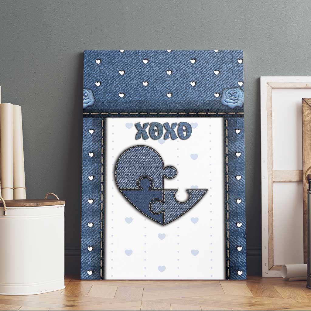 XOXO Valentine's Day Canvas Wall Art Pieces Of The Heart Old Denim Fabric Effect