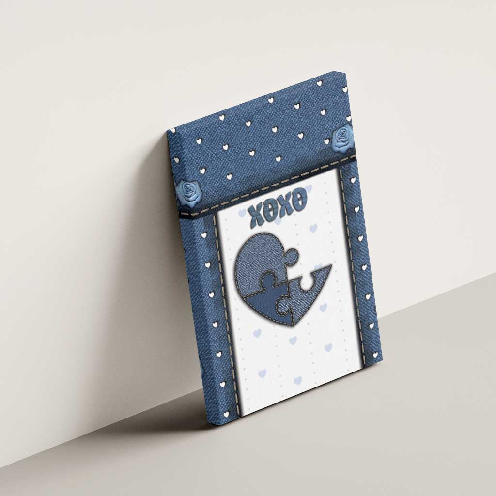 XOXO Valentine's Day Canvas Wall Art Pieces Of The Heart Old Denim Fabric Effect