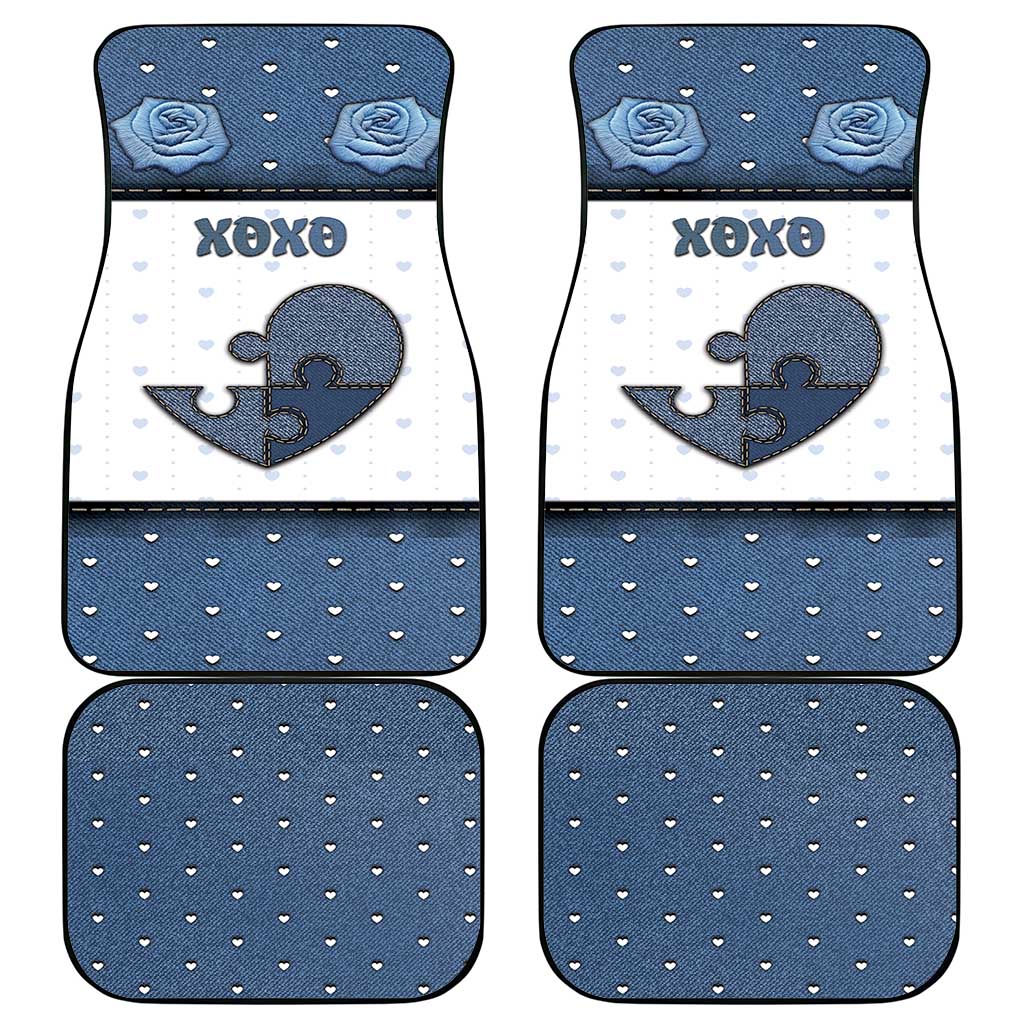 Personalized XOXO Valentine's Day Car Mats Pieces Of The Heart Old Denim Fabric Effect