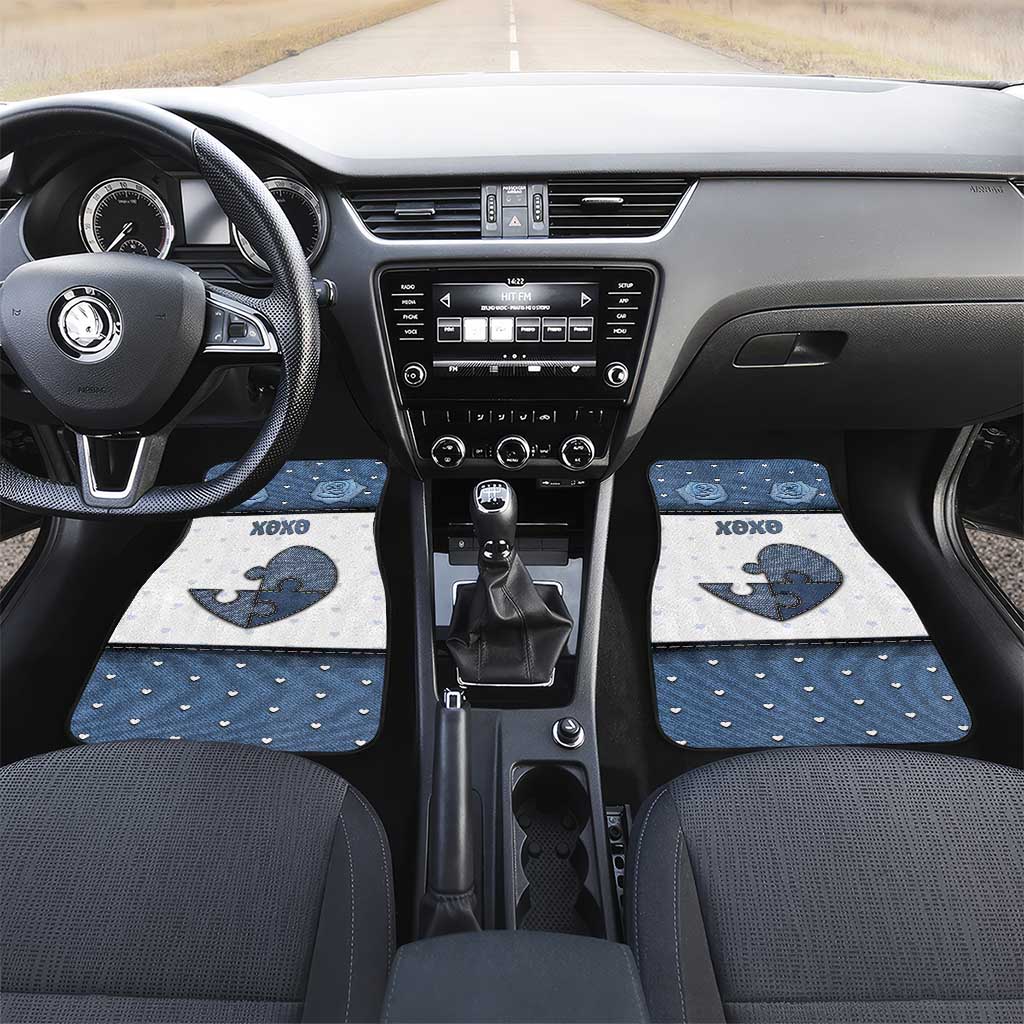 Personalized XOXO Valentine's Day Car Mats Pieces Of The Heart Old Denim Fabric Effect