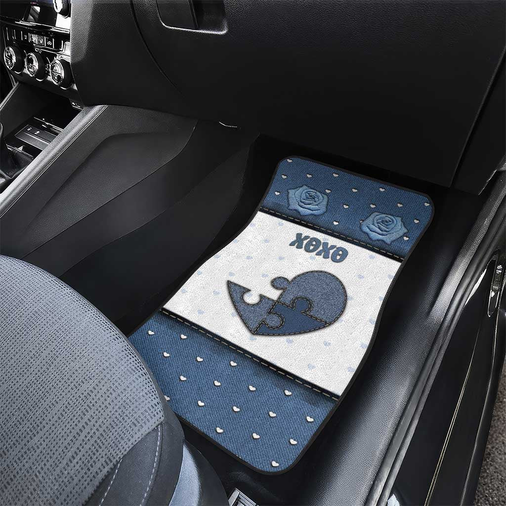 Personalized XOXO Valentine's Day Car Mats Pieces Of The Heart Old Denim Fabric Effect