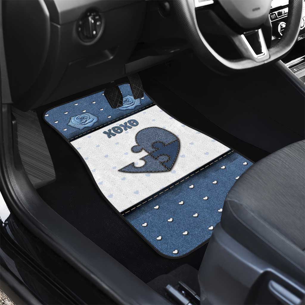 Personalized XOXO Valentine's Day Car Mats Pieces Of The Heart Old Denim Fabric Effect