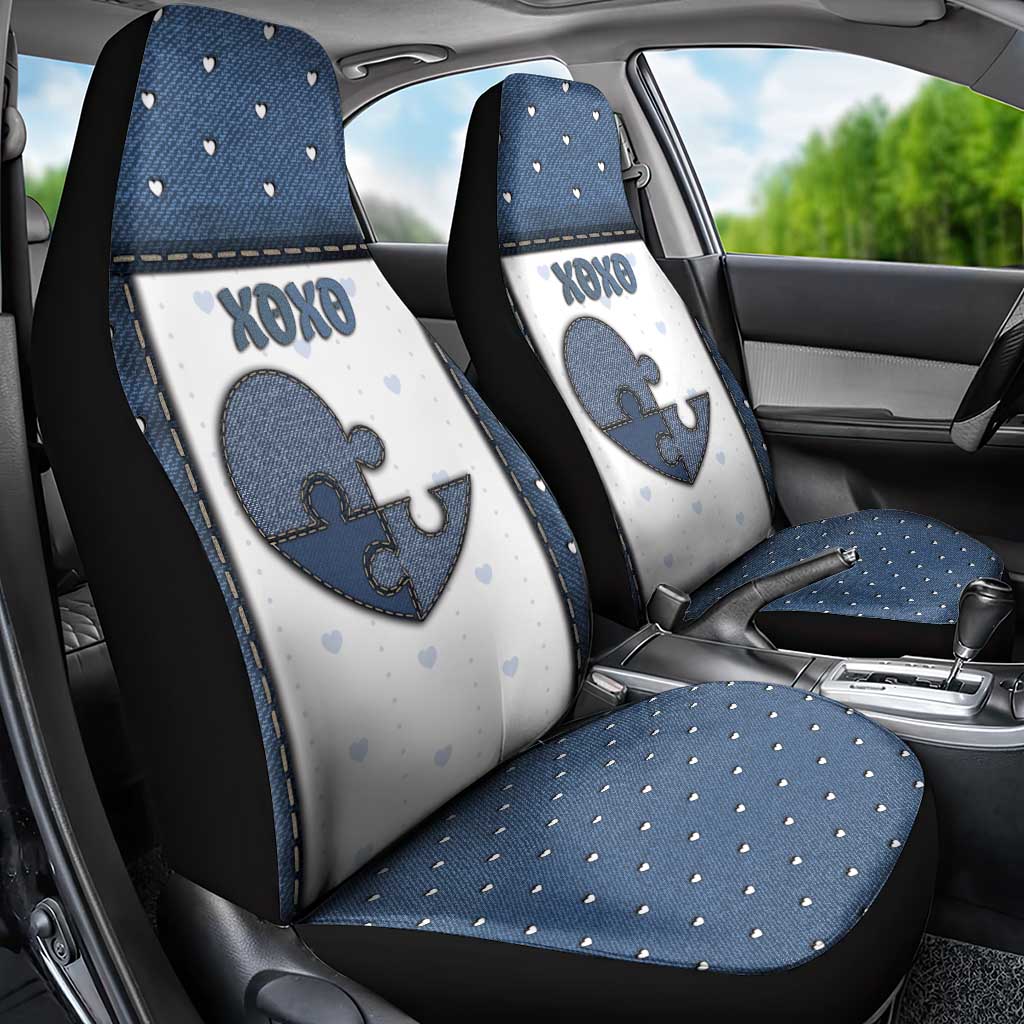 XOXO Valentine's Day Car Seat Cover Pieces Of The Heart Old Denim Fabric Effect