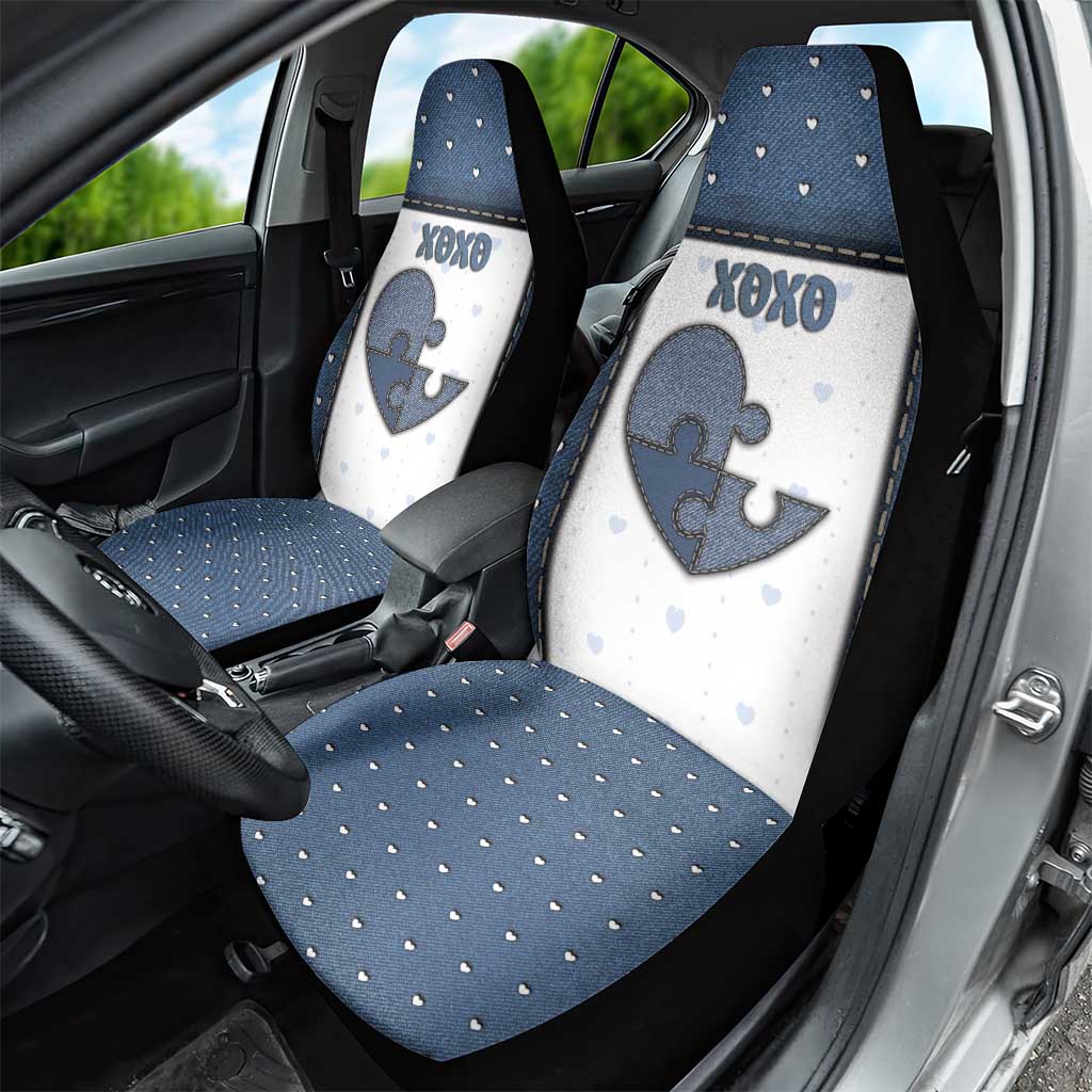 XOXO Valentine's Day Car Seat Cover Pieces Of The Heart Old Denim Fabric Effect
