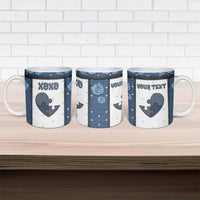 Personalized XOXO Valentine's Day Ceramic Mug Pieces Of The Heart Old Denim Fabric Effect