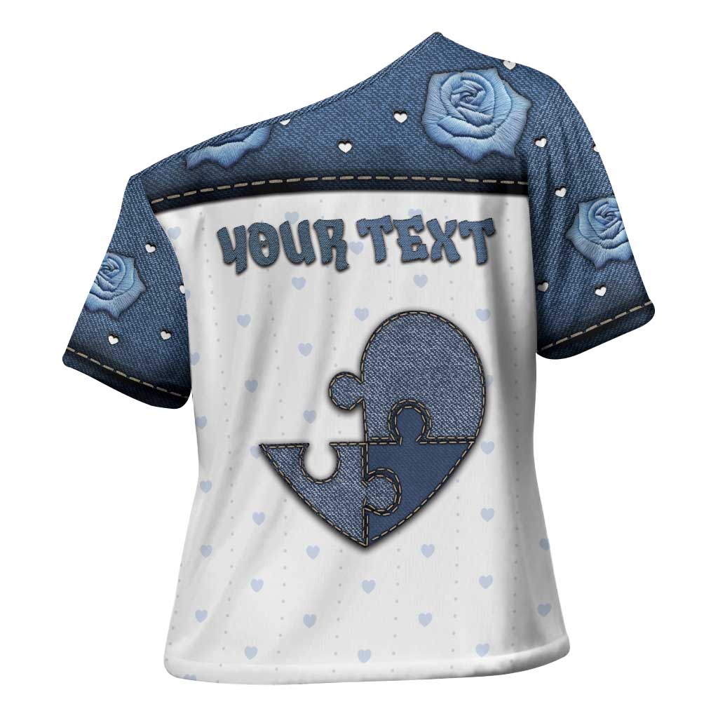 Personalized XOXO Valentine's Day Cross Shoulder Shirt Pieces Of The Heart Old Denim Fabric Effect