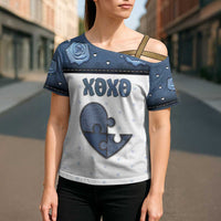 Personalized XOXO Valentine's Day Cross Shoulder Shirt Pieces Of The Heart Old Denim Fabric Effect