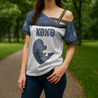 Personalized XOXO Valentine's Day Cross Shoulder Shirt Pieces Of The Heart Old Denim Fabric Effect
