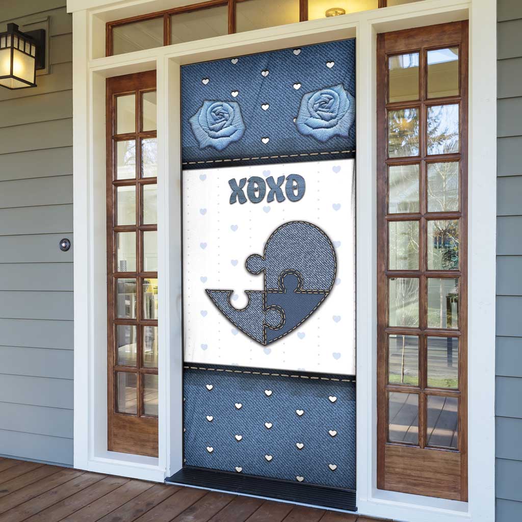 Personalized XOXO Valentine's Day Door Cover Pieces Of The Heart Old Denim Fabric Effect