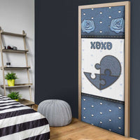 Personalized XOXO Valentine's Day Door Cover Pieces Of The Heart Old Denim Fabric Effect
