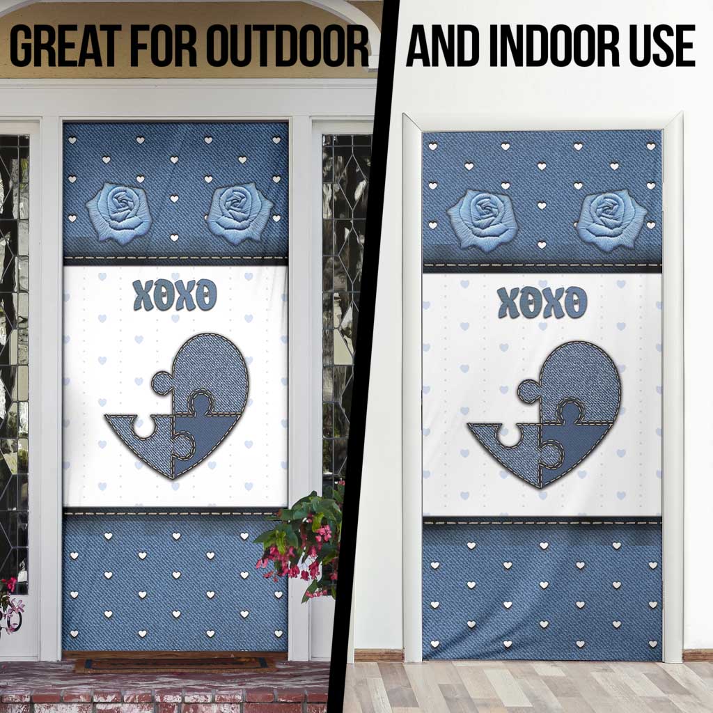 Personalized XOXO Valentine's Day Door Cover Pieces Of The Heart Old Denim Fabric Effect