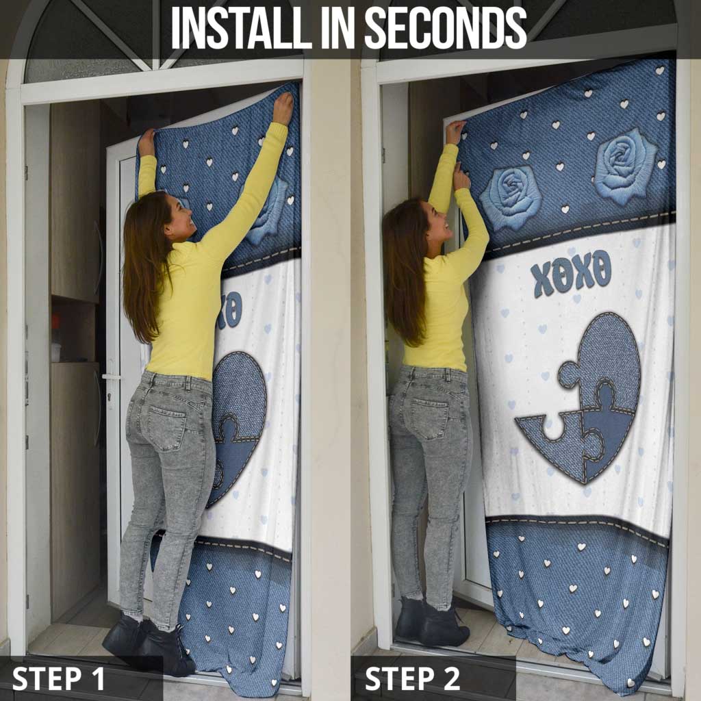 Personalized XOXO Valentine's Day Door Cover Pieces Of The Heart Old Denim Fabric Effect
