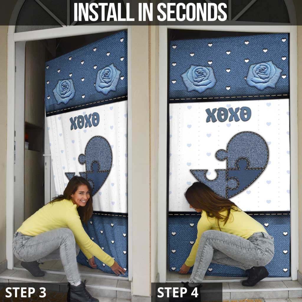 Personalized XOXO Valentine's Day Door Cover Pieces Of The Heart Old Denim Fabric Effect