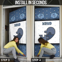 Personalized XOXO Valentine's Day Door Cover Pieces Of The Heart Old Denim Fabric Effect