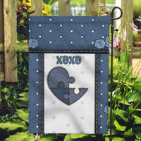 XOXO Valentine's Day Garden Flag Pieces Of The Heart Old Denim Fabric Effect