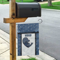 XOXO Valentine's Day Garden Flag Pieces Of The Heart Old Denim Fabric Effect