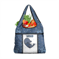XOXO Valentine's Day Grocery Bag Pieces Of The Heart Old Denim Fabric Effect