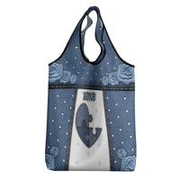 XOXO Valentine's Day Grocery Bag Pieces Of The Heart Old Denim Fabric Effect