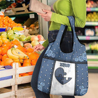 XOXO Valentine's Day Grocery Bag Pieces Of The Heart Old Denim Fabric Effect