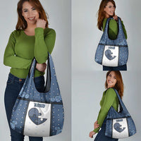 XOXO Valentine's Day Grocery Bag Pieces Of The Heart Old Denim Fabric Effect
