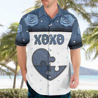 Personalized XOXO Valentine's Day Hawaiian Shirt Pieces Of The Heart Old Denim Fabric Effect