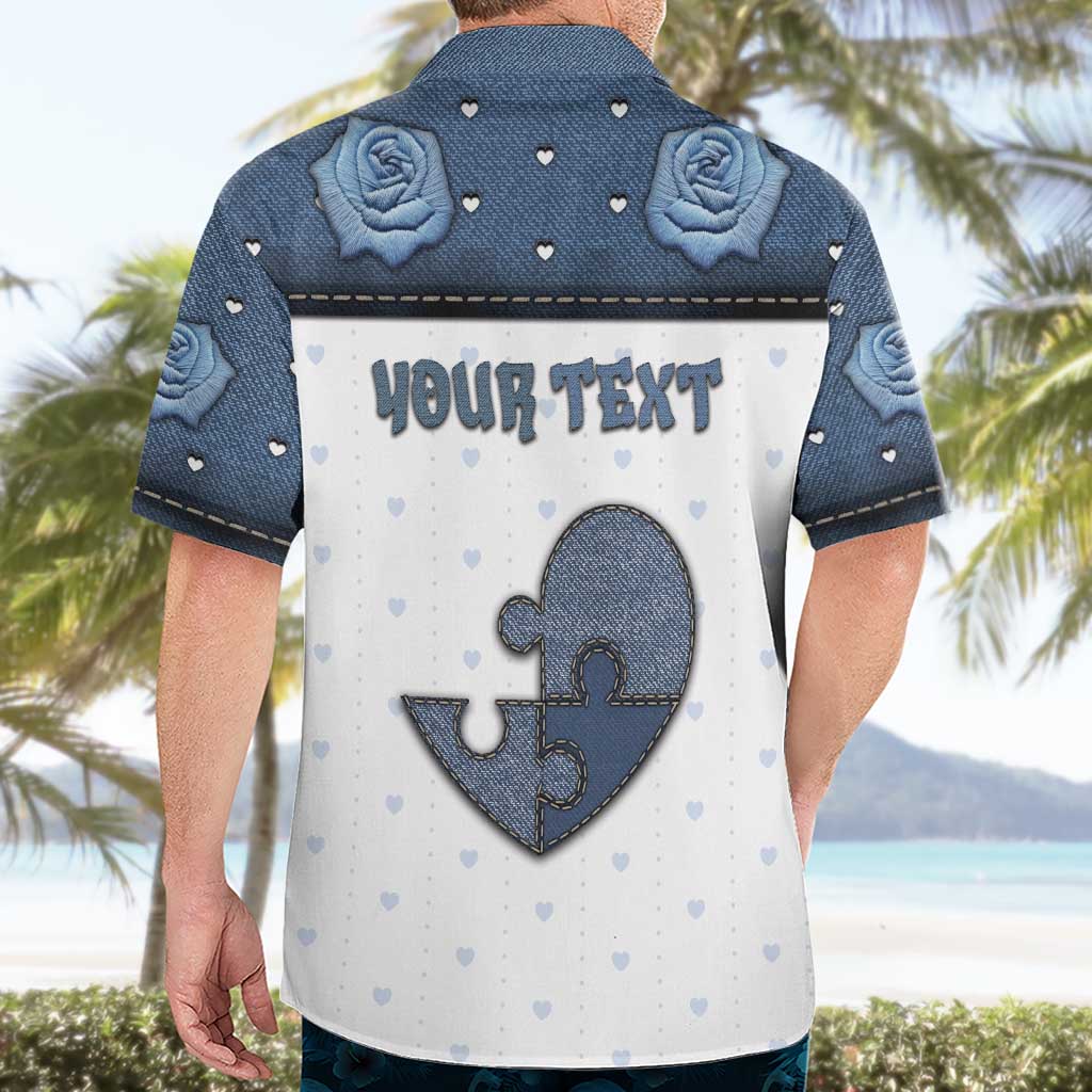 Personalized XOXO Valentine's Day Hawaiian Shirt Pieces Of The Heart Old Denim Fabric Effect