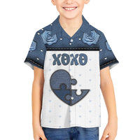 Personalized XOXO Valentine's Day Hawaiian Shirt Pieces Of The Heart Old Denim Fabric Effect