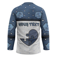 Personalized XOXO Valentine's Day Hockey Jersey Pieces Of The Heart Old Denim Fabric Effect
