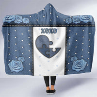 XOXO Valentine's Day Hooded Blanket Pieces Of The Heart Old Denim Fabric Effect
