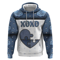 Personalized XOXO Valentine's Day Hoodie Pieces Of The Heart Old Denim Fabric Effect