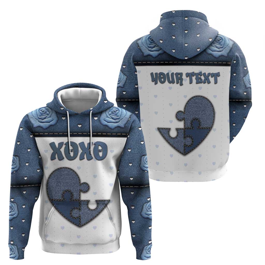 Personalized XOXO Valentine's Day Hoodie Pieces Of The Heart Old Denim Fabric Effect