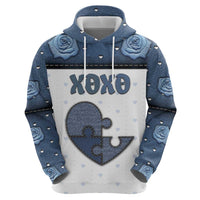 Personalized XOXO Valentine's Day Hoodie Pieces Of The Heart Old Denim Fabric Effect