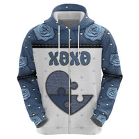 Personalized XOXO Valentine's Day Hoodie Pieces Of The Heart Old Denim Fabric Effect