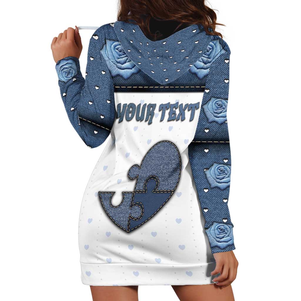 Personalized XOXO Valentine's Day Hoodie Dress Pieces Of The Heart Old Denim Fabric Effect