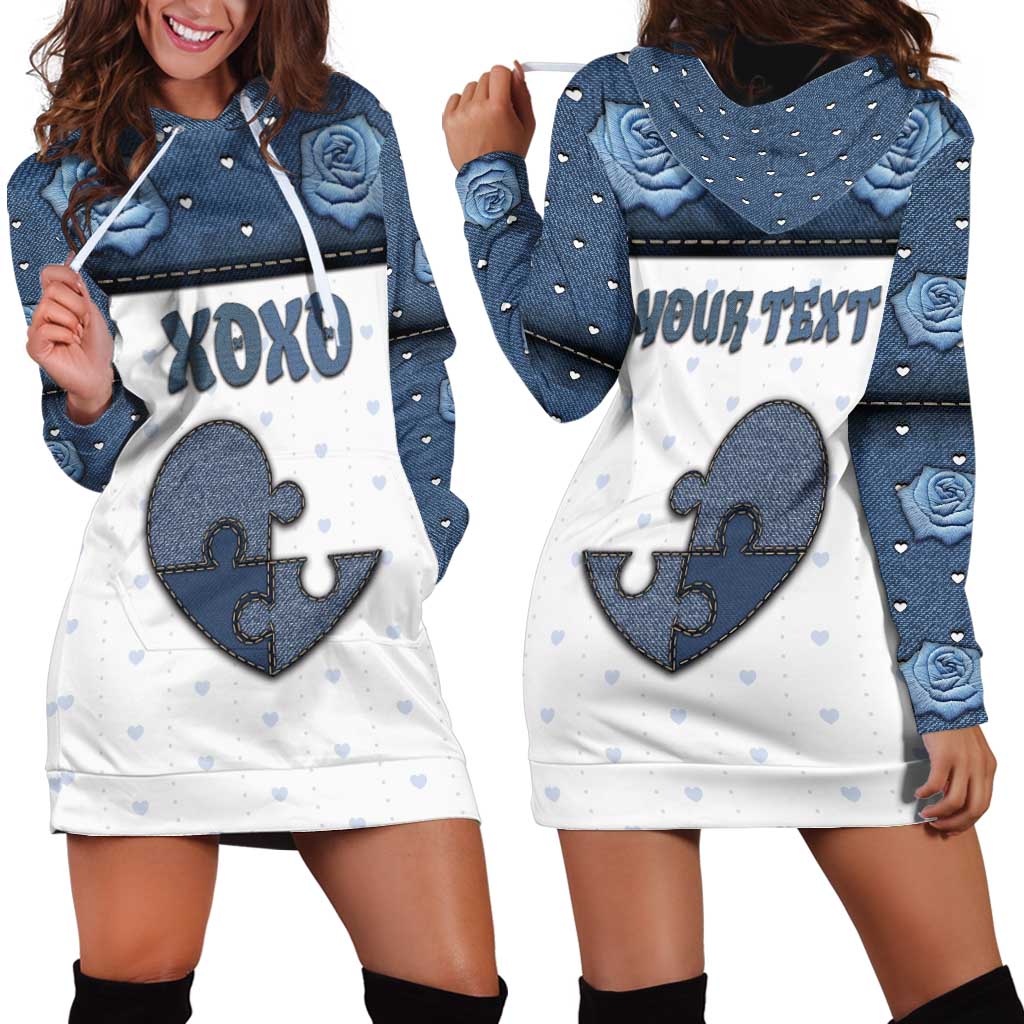 Personalized XOXO Valentine's Day Hoodie Dress Pieces Of The Heart Old Denim Fabric Effect