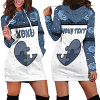 Personalized XOXO Valentine's Day Hoodie Dress Pieces Of The Heart Old Denim Fabric Effect